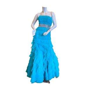 CHRISTOPHER HENRY Beautiful Turquoise Strapless Full Length Formal Dress